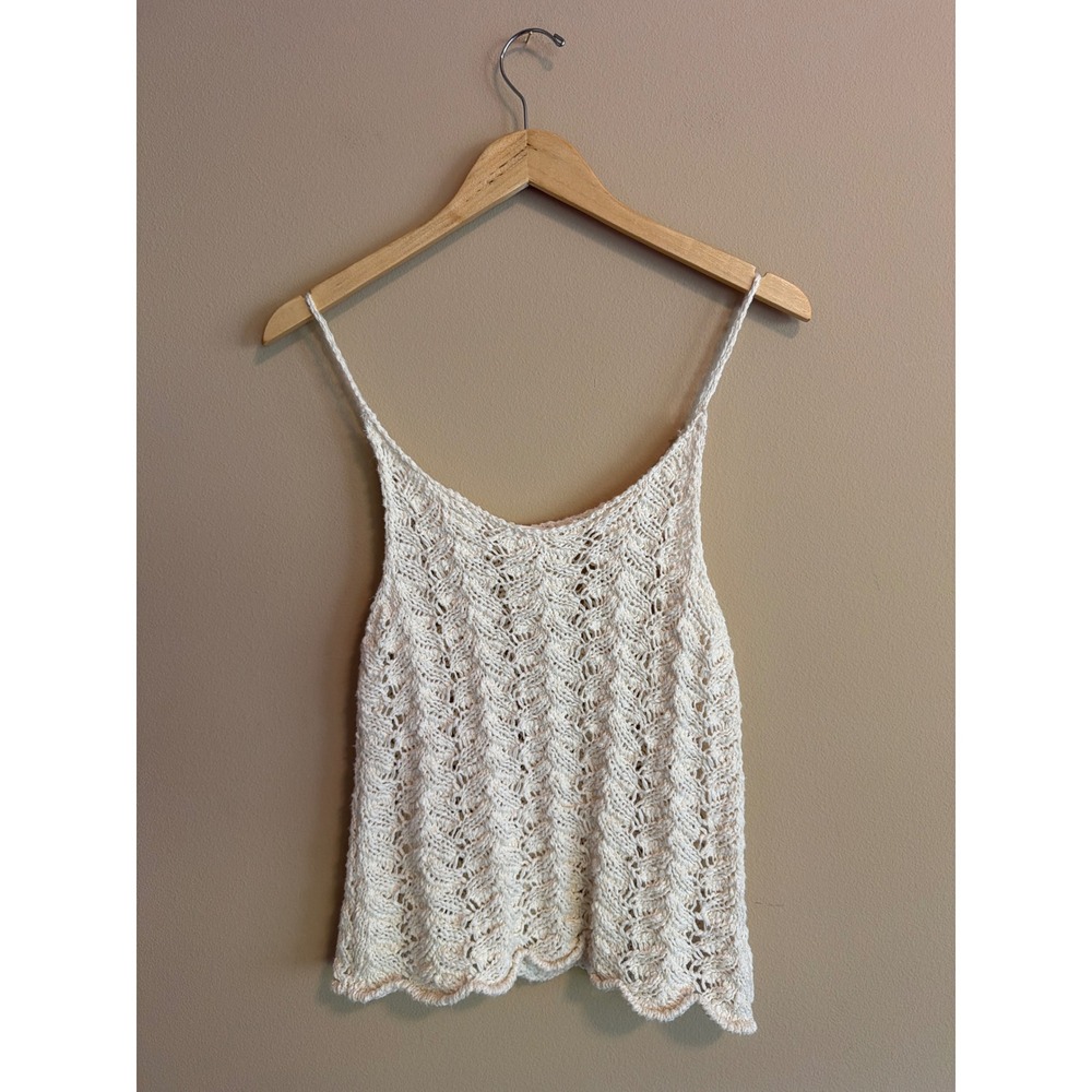 Beachy Crochet Knit Camisole Top Off-White Scalloped Hem‎